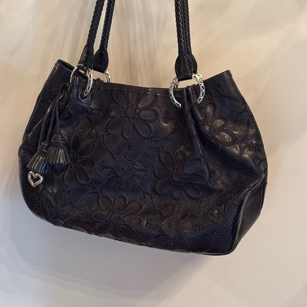 Classic Black Brighton Handbag with Floral Design